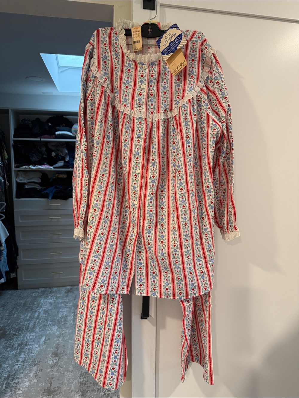 Vintage Woman’s Red & White Floral Stripe Pajama Set